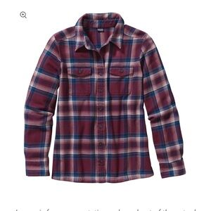 Patagonia Long Sleeve Fjord Flannel Burgundy Blue Plaid shirt